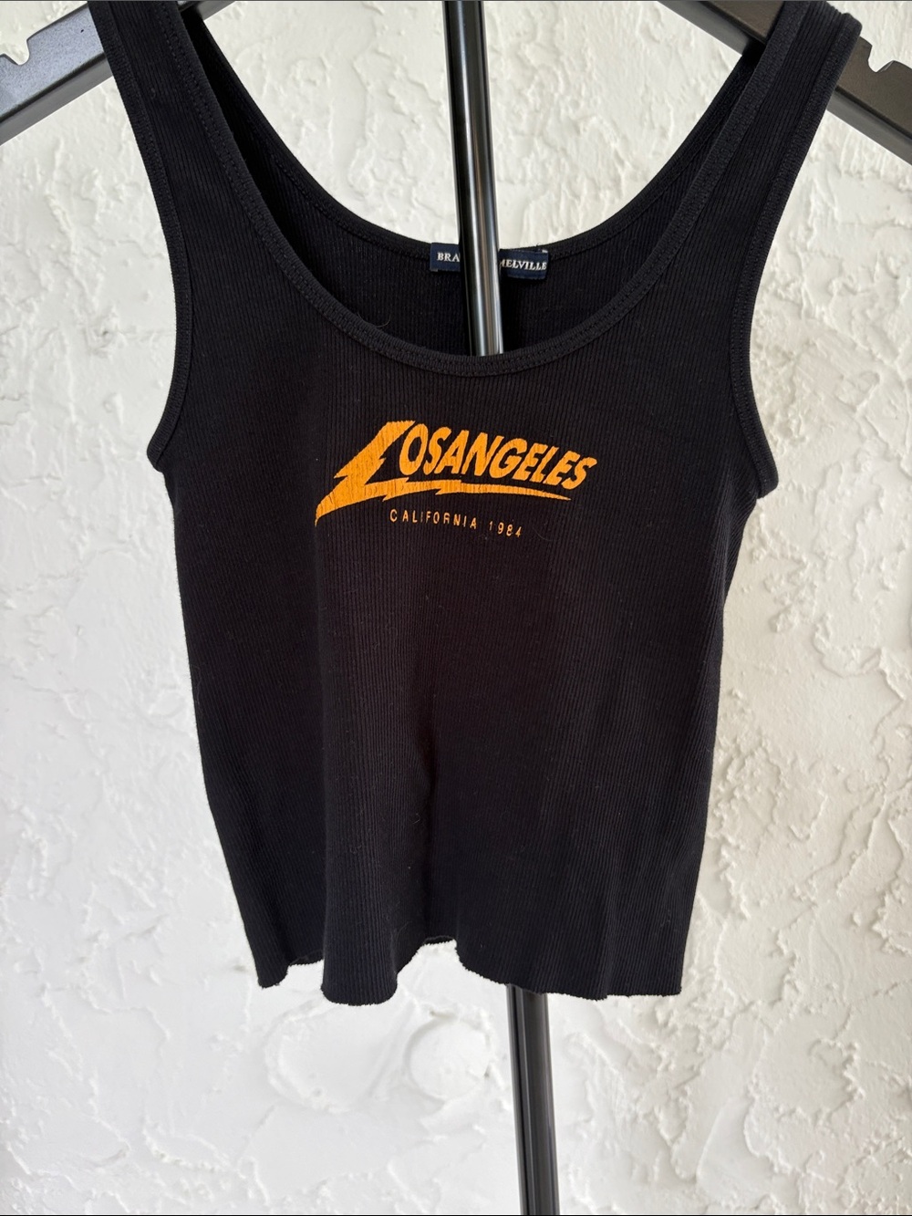 Brandy Melville Black Ribbed Tank with Orange Los Angeles Graphic